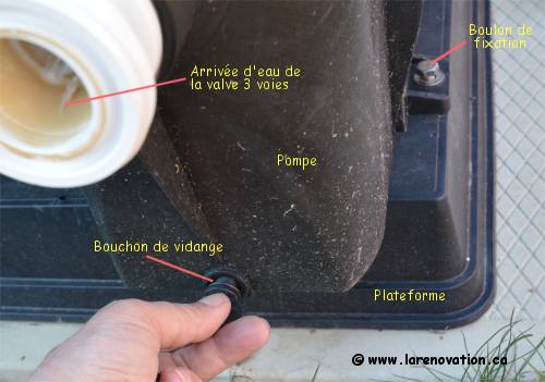 Photo de la pose des bouchons de vidange de la pompe de piscine