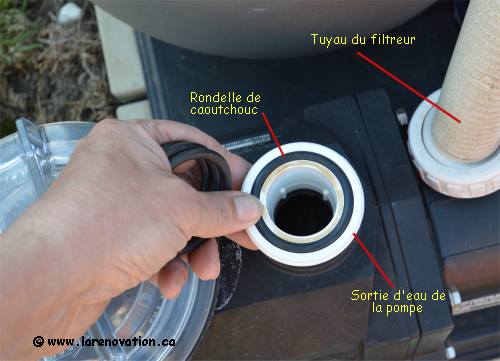 Photo de l'installation du tuyau de la valve 3 voies sur la pompe